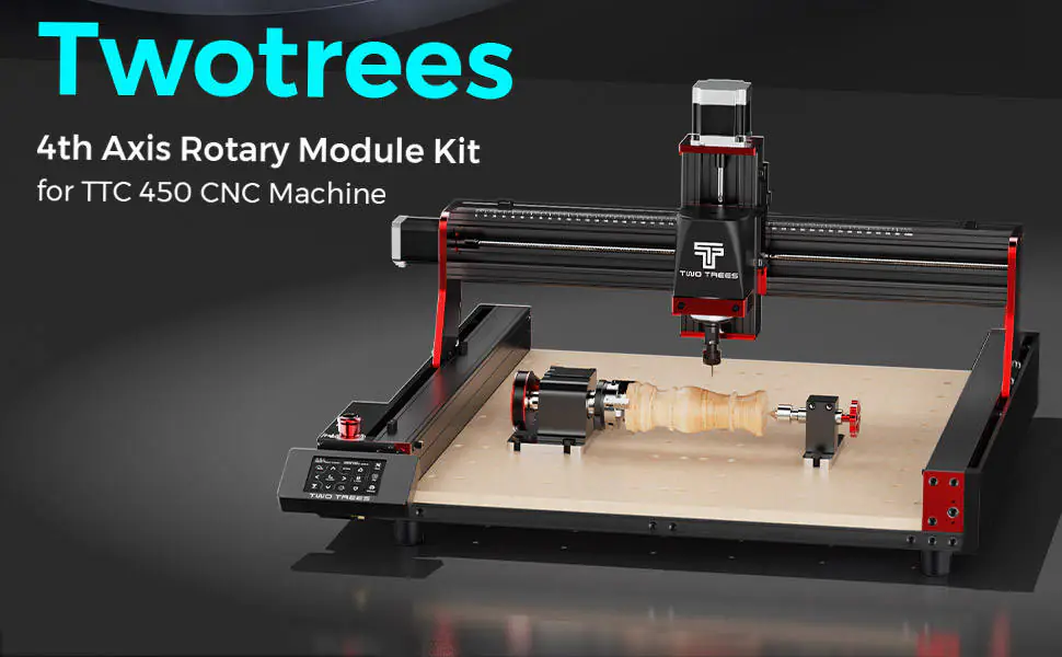 4th Axis Rotary Kit by TWOTREES | 4:1 Reduction 50mm Center Height Jaw Rotary Attachment for TTC450 CNC Wood Engraver - Image 2