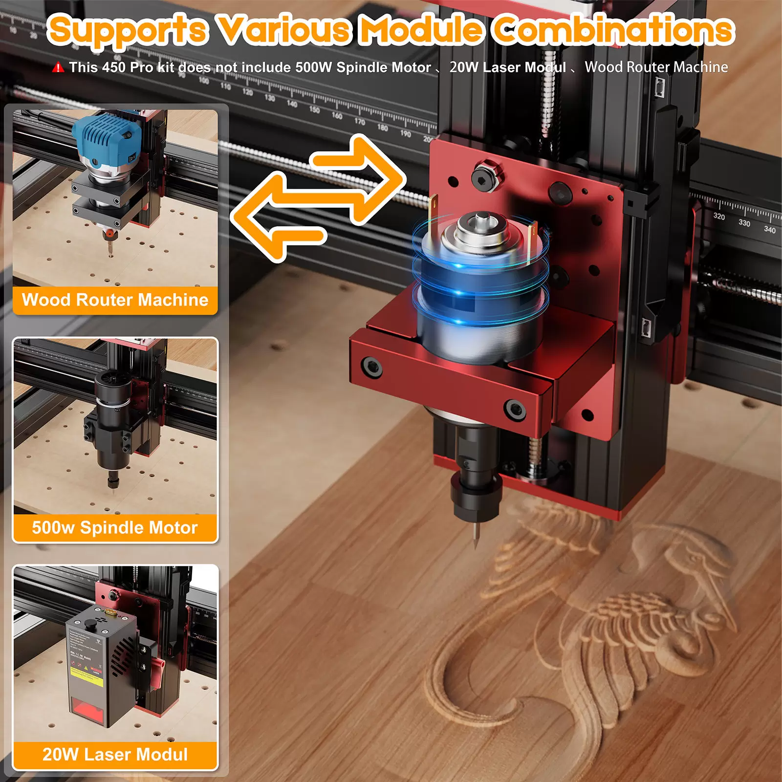 Twotrees TTC450 PRO Laser Milling Engraver Machine 4 AxisDIY Woodworking Cutting Screen UI Upgrade Support Switching Laser Mode - Image 3