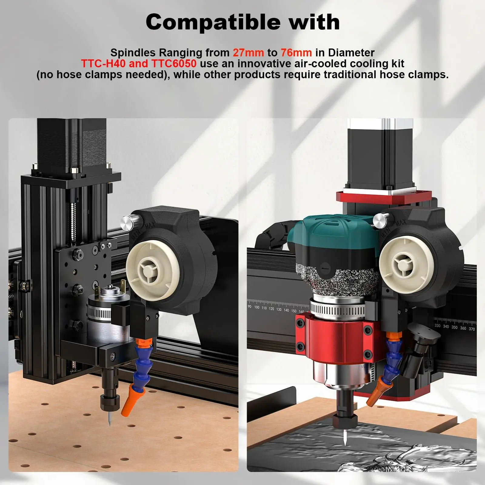 500W Air-Cooled Spindle Heat Dissipation Kit by TWOTREES | 27-76mm Universal Spindle Accessory for CNC Metal & Acrylic Machining - Image 4