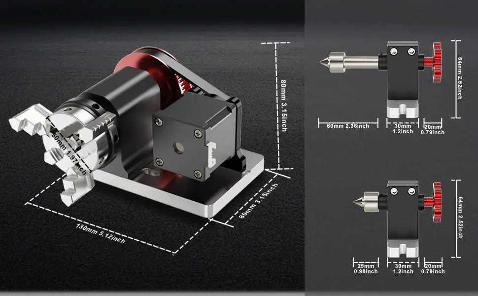 4th Axis Rotary Kit by TWOTREES | 4:1 Reduction 50mm Center Height Jaw Rotary Attachment for TTC450 CNC Wood Engraver - Image 5